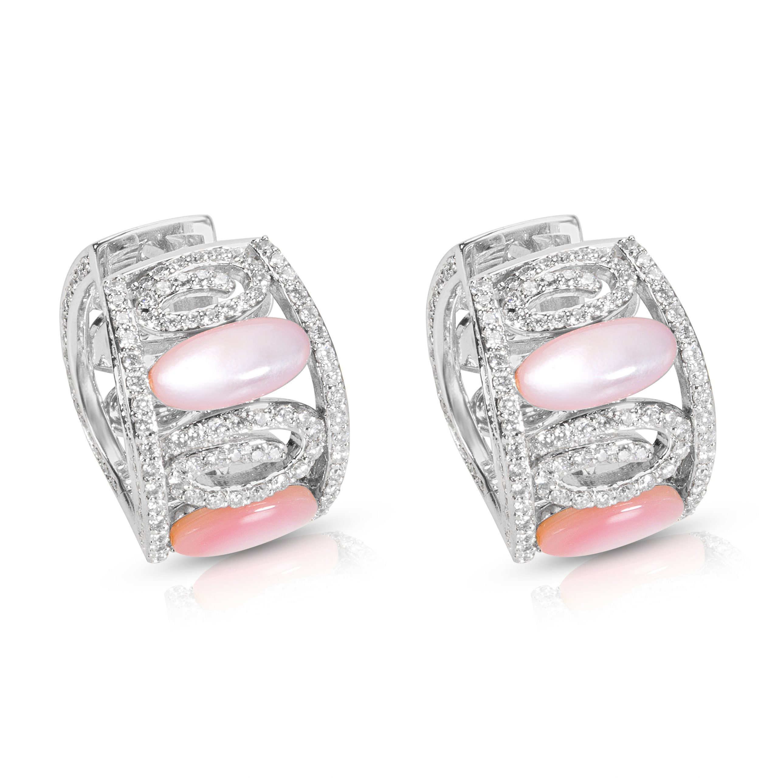 Mother Of Pearl  Diamond Earrings In 18k White Gold 100 Ctw